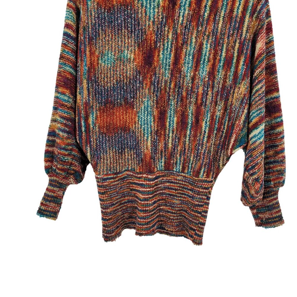 Vtg 80s Multicolor‎ Streaked Cowlneck Sweater Sz M Dolman Sleeve Funky Casual - Picture 10 of 12